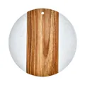 Round marble and wood spliced cutting board for cheese, bread, and pizza serving tray - Chopping Board / Round