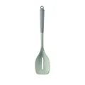 Durable mint green silicone slotted spoon featuring a grey non-slip ergonomic handle - Green Scraper Spatula