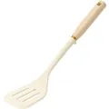 Elegant cream silicone slotted spatula with golden accent for non-stick cookware - Slotted Spatula / White