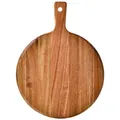 Round acacia wood pizza board with handle for serving steak and snacks - Solid Wood Pizza Plate (025498)