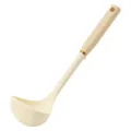 Cream-colored heat-resistant silicone soup ladle with gold accent for non-stick cookware - Soup Spoon / White