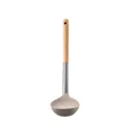 Modern silicone soup ladle with natural oak wood handle for non-stick kitchen cookware - Soup Ladle / Khaki