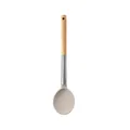Premium beige silicone soup spoon featuring a natural oak wood handle and metal connector - Solid Spoon / Khaki