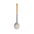 Premium silicone slotted spoon with natural oak wood handle for non-stick cookware - Small Skimmer / Khaki