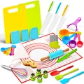 Complete 30-piece Kids Baking and Cooking Set with Colorful Plastic Knives and Mat - 31-Piece Set