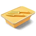 Portable yellow foldable cutting board and collapsible sink set with kitchen knives. - Three-Piece Set / Yellow
