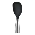 Standing black silicone rice spoon with a stainless steel handle and non-stick texture - 304 Stainless Steel Handle / Black