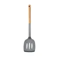 High heat-resistant gray silicone slotted spatula with natural oak wood handle - Slotted Spatula / Dark Gray
