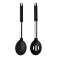 Lot de 2 cuillères en silicone noir résistant à la chaleur avec manches en inox poli - Ensemble deux pièces / Noir