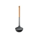 Premium grey silicone soup ladle with an ergonomic oak wood handle for nonstick pans - Soup Spoon / Dark Gray