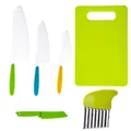 Complete 6-piece children's plastic safety fruit knife set with bright green cutting board - Set (Including Cutting Board And Wavy Slicer)