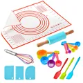 Comprehensive 19-piece kids baking set with silicone mat, rolling pin, and measuring cups - 19-Piece Set