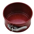 Professional round red non-stick carbon steel springform cake pan with white speckle finish - Disc / Red