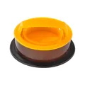 Durable plastic round hamburger patty press mold with yellow handle and black base - Bag Packaging / Yellow
