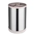 Rotating stainless steel kitchen utensil holder with three compartments for organized cutlery - Box Packaging / Khaki