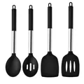 Set d'ustensiles de cuisine professionnels en silicone noir avec manches inox solides - Set de 4 pièces / Noir