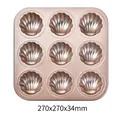 Antihaftbeschichtete 9-Fach Backform für Madeleine-Kuchen, Größe 270x270x34mm - Muschel
