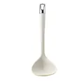 Cream white silicone soup ladle with measurement marks and stainless steel accent - Soup Ladle