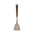 Modern heat-resistant silicone cooking spatula with wood-grain handle and rose gold trim - Spatula / White