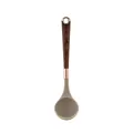Elegant silicone soup ladle with dark wood pattern handle and rose gold hanging loop - Soup Ladle / White