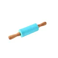 Rouleau à pâtisserie professionnel en silicone bleu pour enfants avec poignées en bois - Rolling pin