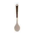 Kitchen silicone cooking spoon with wood grain handle and elegant rose gold trim - Small Soup Spoon / White