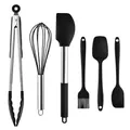 Set de 6 ustensiles de cuisine en silicone noir avec manches en acier inoxydable - 6 Pièces A / Noir