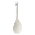 High-quality off-white silicone rice spoon spatula with ergonomic silver metal hanging hook - Rice Spoon