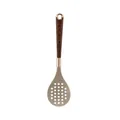 Premium grey silicone slotted spoon skimmer with wood grain handle and rose gold metal finish - Skimmer