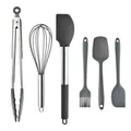 Set de 6 ustensiles de cuisine en silicone gris avec poignées en acier inoxydable - 6 Pièces A / Gris