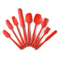 Professional 10-piece red silicone baking tool set including spatulas and oil brushes - 9-Piece Set / Red