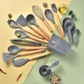 Gray silicone kitchen utensil set with wood handles 34-piece cooking tools - Light Gray