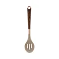 Slotted silicone cooking spoon with elegant wood grain handle and rose gold accents - Small Skimmer / White