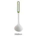 High-quality white heat resistant silicone soup ladle with green ergonomic handle, 330x90mm. - Soup Ladle / 330x90mm