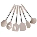 Set de 6 ustensiles de cuisine en silicone de haute qualité avec manches en inox beige - Set de 6 Pièces B / Kaki