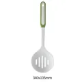 Durable white slotted silicone spoon with green handle 340x105mm for high-heat cooking - Slotted Spoon / 340x105mm