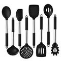 Set de 8 ustensiles de cuisine en silicone et acier inoxydable noir - Ensemble de 8 pièces / Noir