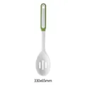 Heat resistant white silicone slotted spoon with ergonomic green handle, 330x65mm. - Small Skimmer