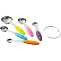 Juego de cucharas medidoras de acero inoxidable con cinco mangos de colores y aro - Juego de 5 Cucharas Medidoras