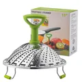 Panier vapeur pliable de 11 pouces en acier inoxydable avec poignée ergonomique verte - L