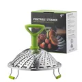 Panier vapeur 9 pouces en inox pliable pour légumes avec poignée et pieds verts - S