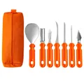 7-piece Halloween pumpkin carving tool set with orange storage bag for DIY crafts. - 7-Piece Set (Storage Bag)