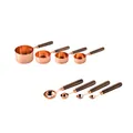 Professionelles Messbecher- und Messlöffel-Set aus Roségold-Edelstahl mit dunklen Holzgriffen - Roségold / 8-teiliges Set