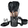 32-teiliges schwarzes Silikon-Küchenhelfer-Set mit Holzgriffen und praktischem Behälter - 32-Teiliges Set / Schwarz