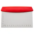 Stainless steel dough scraper with red handle and measurement markings for baking - Red