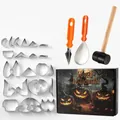 Kit complet de sculpture de citrouille d'Halloween avec moules en inox et maillet - Ensemble de 27 Pièces