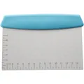 Professional stainless steel dough scraper with measurement scales and blue handle for baking - Blue