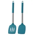 Lot de spatules de cuisine en silicone bleu avec manches creux en acier inoxydable 430 - Ensemble deux pièces / Bleu foncé