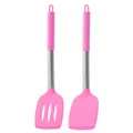 Set de deux spatules en silicone rose avec manches creux en acier inoxydable 430 pour cuisine - Ensemble deux pièces / Rose