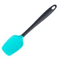Professional teal silicone spatula with ergonomic black handle for baking cakes and creams - Large Scraper